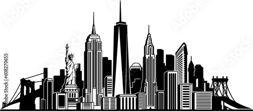 New York skyline vector design silhouette  ideal for vinyl cutting. Features detailed lines and rounded corners for optimal vinyl ready. Includes all major NYC landmarks in one stunning graphic. 