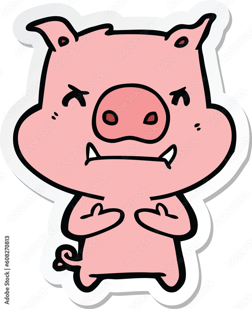 sticker of a angry cartoon pig sticker of a angry cartoon pig