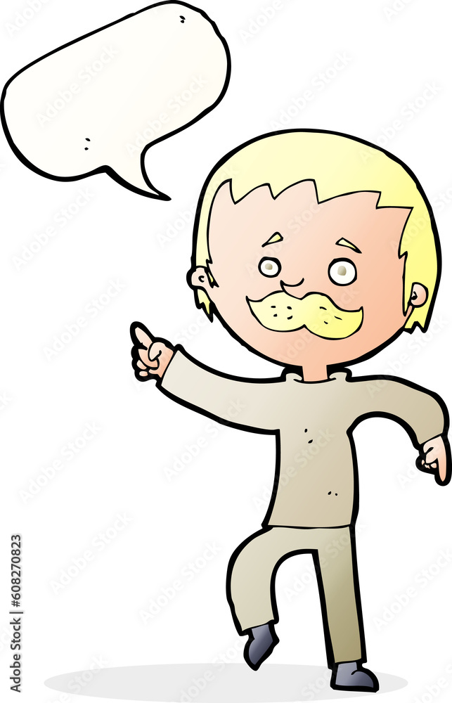 cartoon man with mustache pointing with speech bubble cartoon man with mustache pointing with speech bubble
