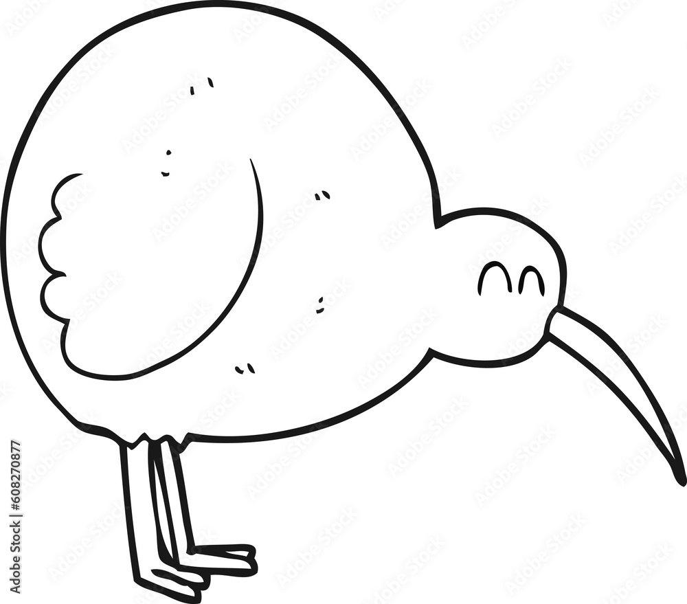 freehand drawn black and white cartoon kiwi bird freehand drawn black and white cartoon kiwi bird