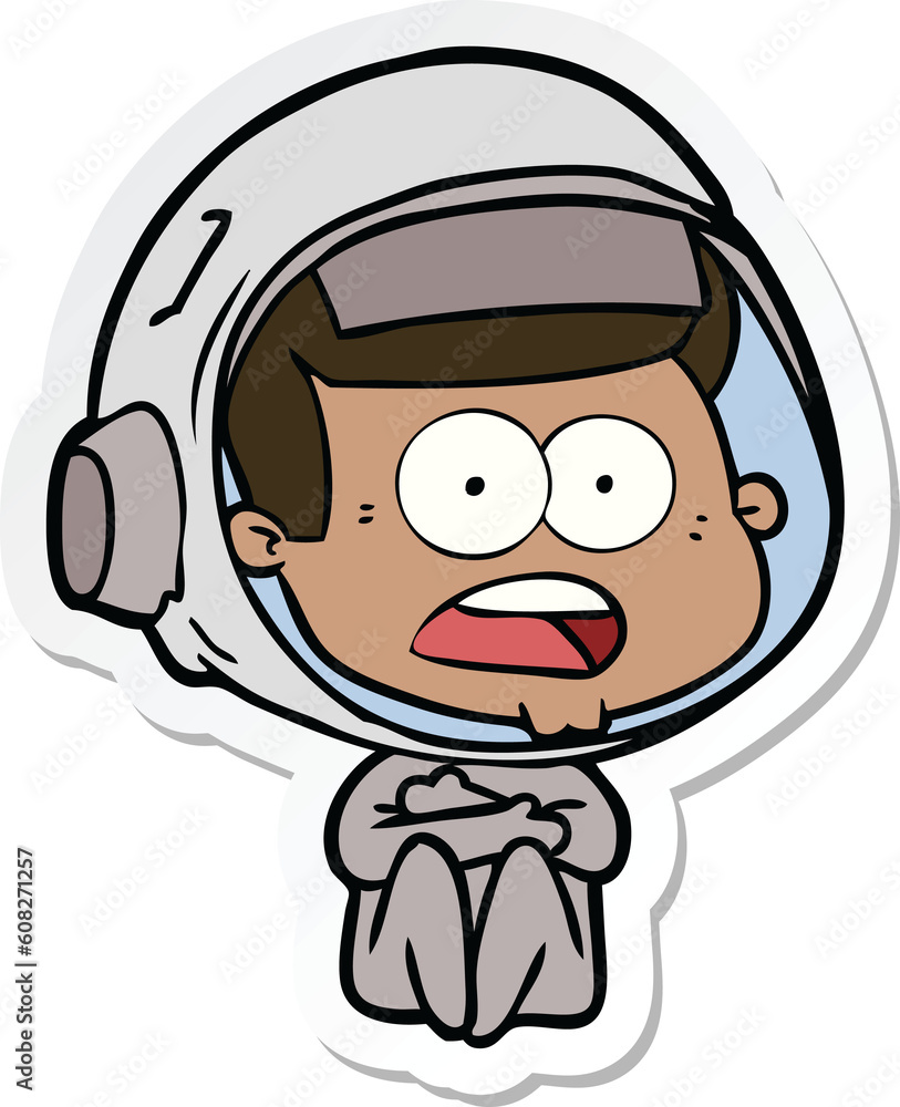 sticker of a cartoon surprised astronaut