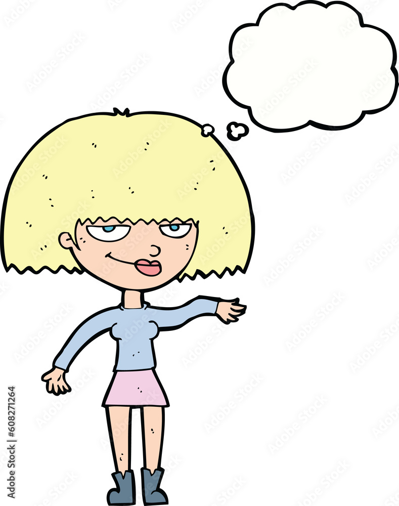 cartoon smug woman making dismissive gesture with thought bubble cartoon smug woman making dismissive gesture with thought bubble