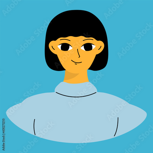 Positive emotions concept. Cartoon cute girlish face