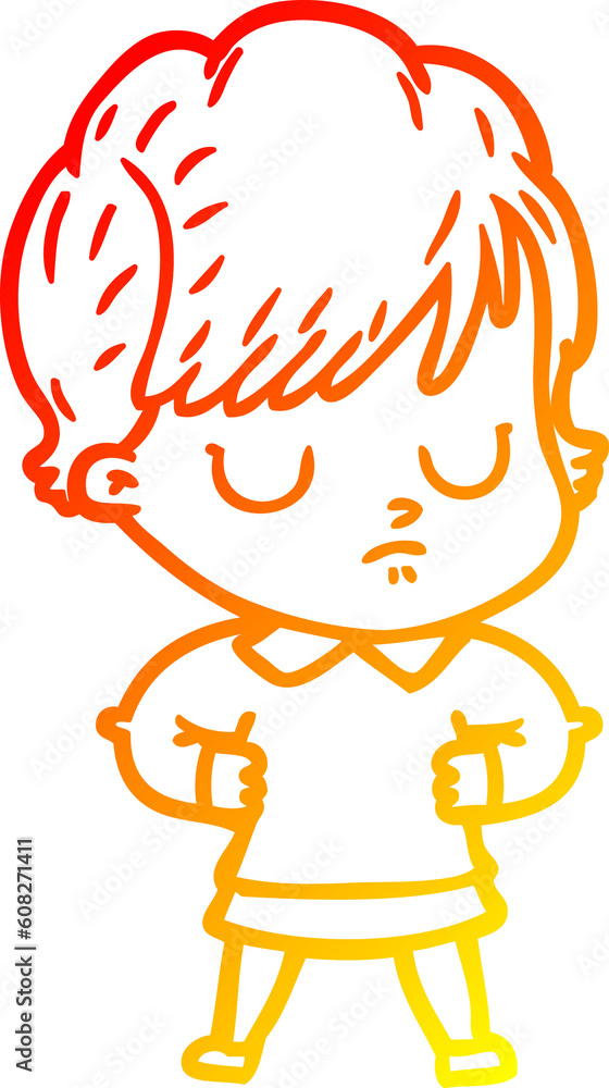 warm gradient line drawing of a cartoon woman warm gradient line drawing of a cartoon woman