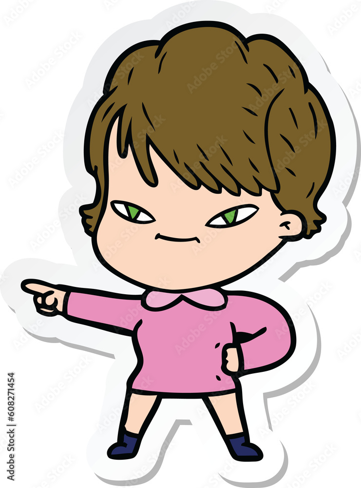 sticker of a cartoon happy woman sticker of a cartoon happy woman