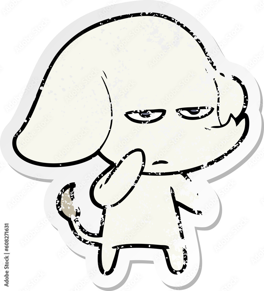 distressed sticker of a annoyed cartoon elephant