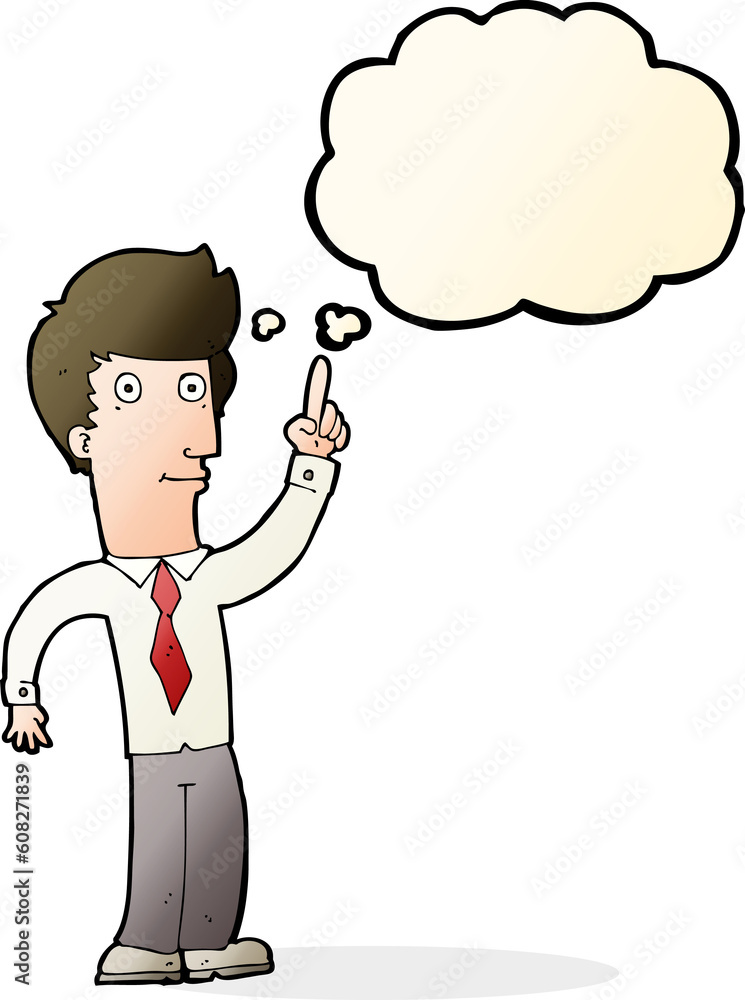 cartoon friendly man with idea with thought bubble cartoon friendly man with idea with thought bubble