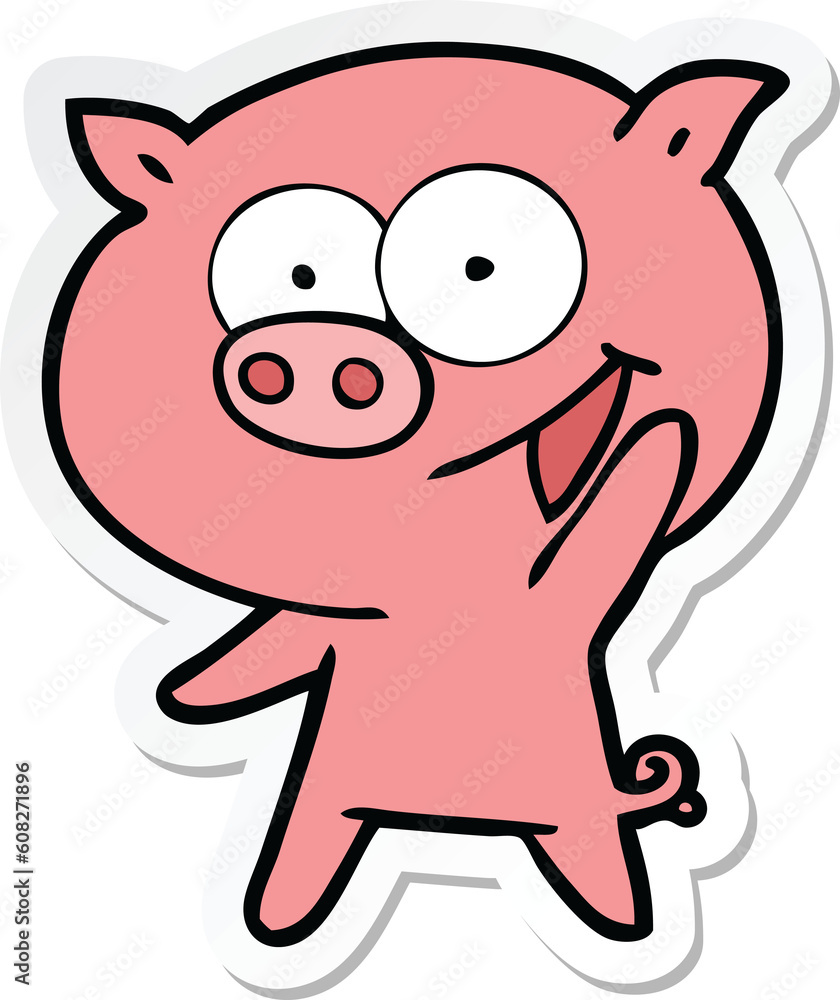 sticker of a cheerful pig cartoon sticker of a cheerful pig cartoon
