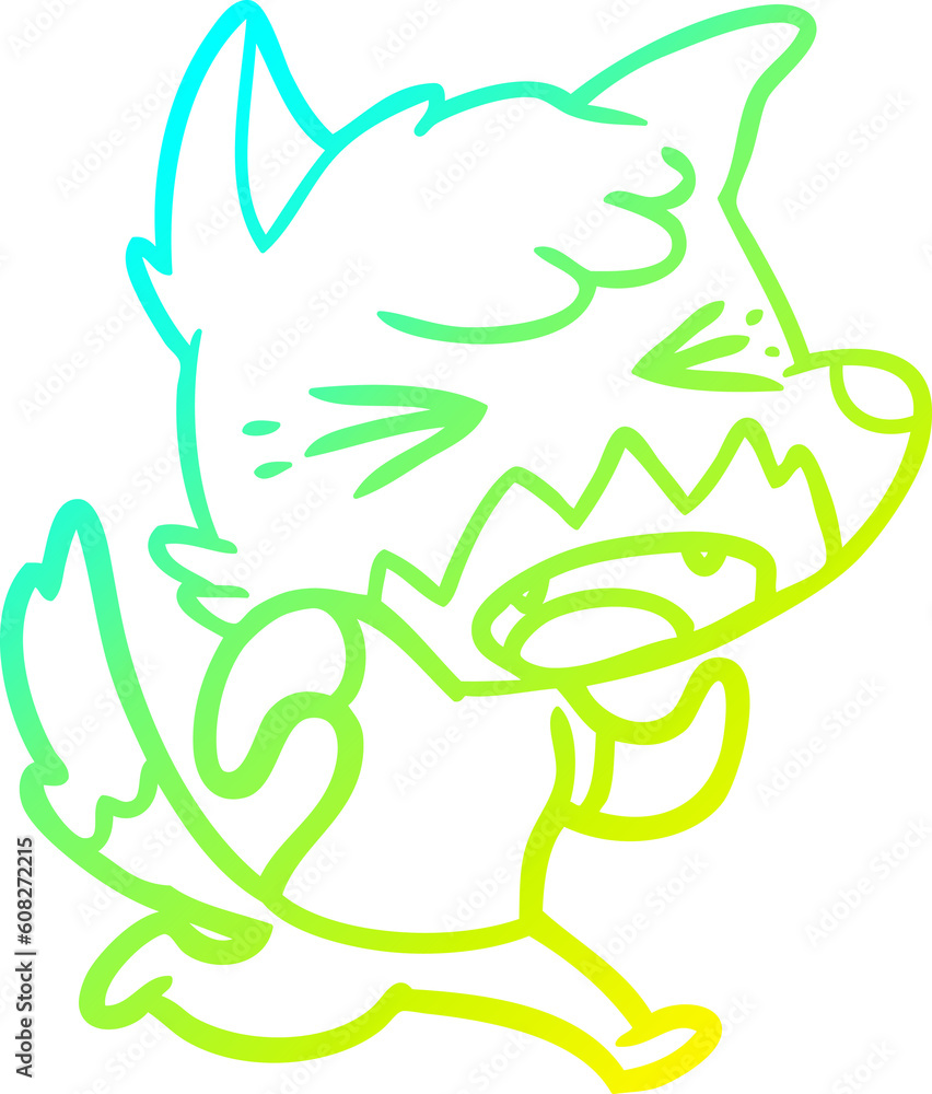 Fototapeta premium cold gradient line drawing of a angry cartoon fox running