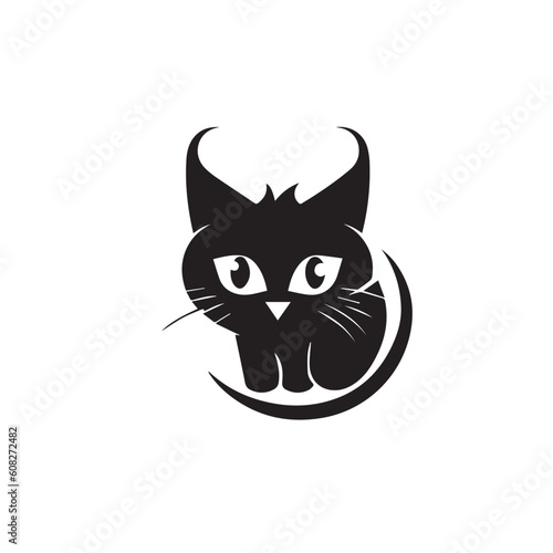 Draw vector illustration character cute cat. Doodle, cartoon, logo, icon style. Black and white 