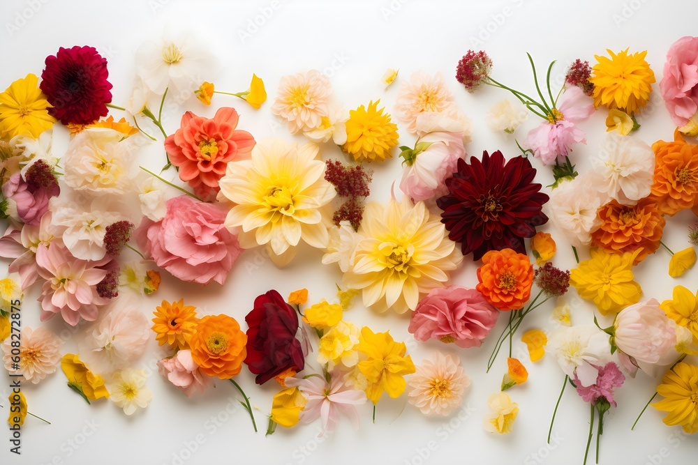 Colorful flowers composition on white background