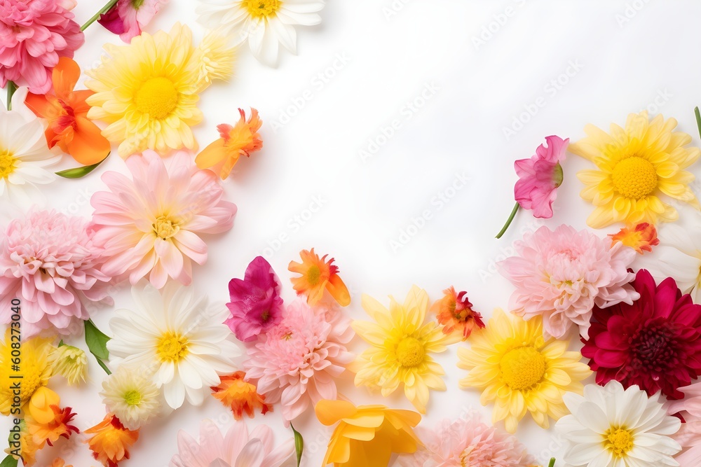 Fototapeta premium Colorful flowers composition on white background