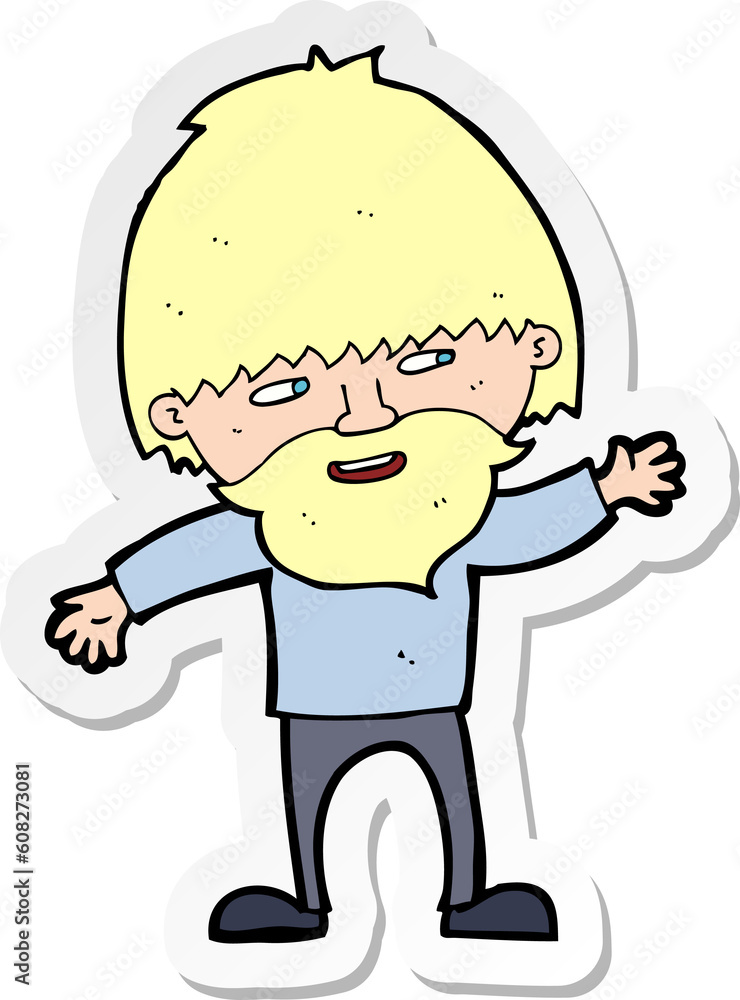 sticker of a cartoon happy bearded man waving