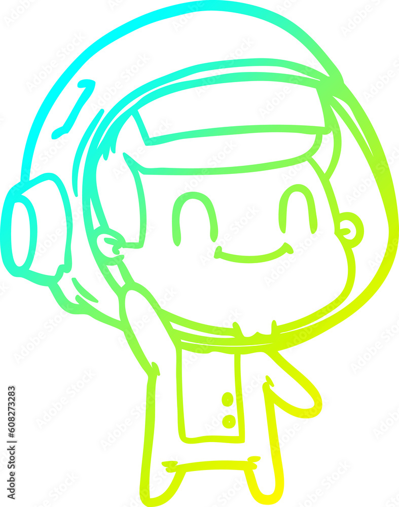 cold gradient line drawing of a happy cartoon astronaut man