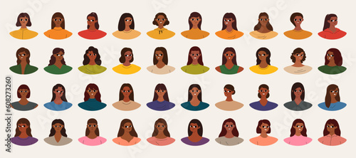 Set of user profiles. Smiling black woman avatar collection