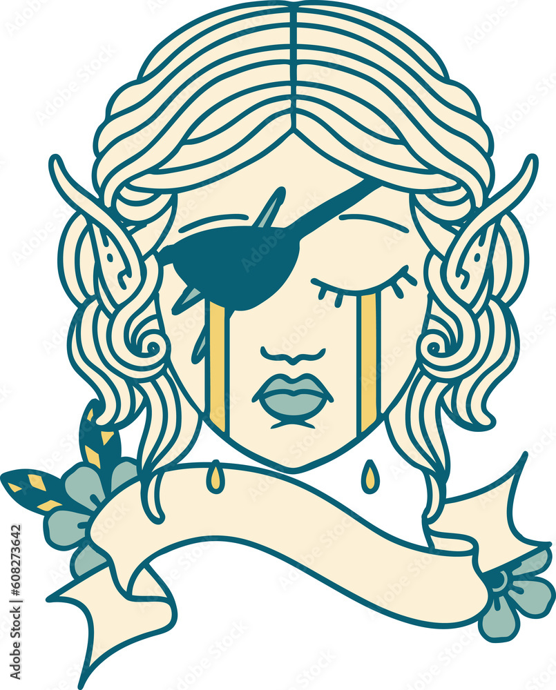 Retro Tattoo Style crying elf rogue character face Retro Tattoo Style crying elf rogue character face