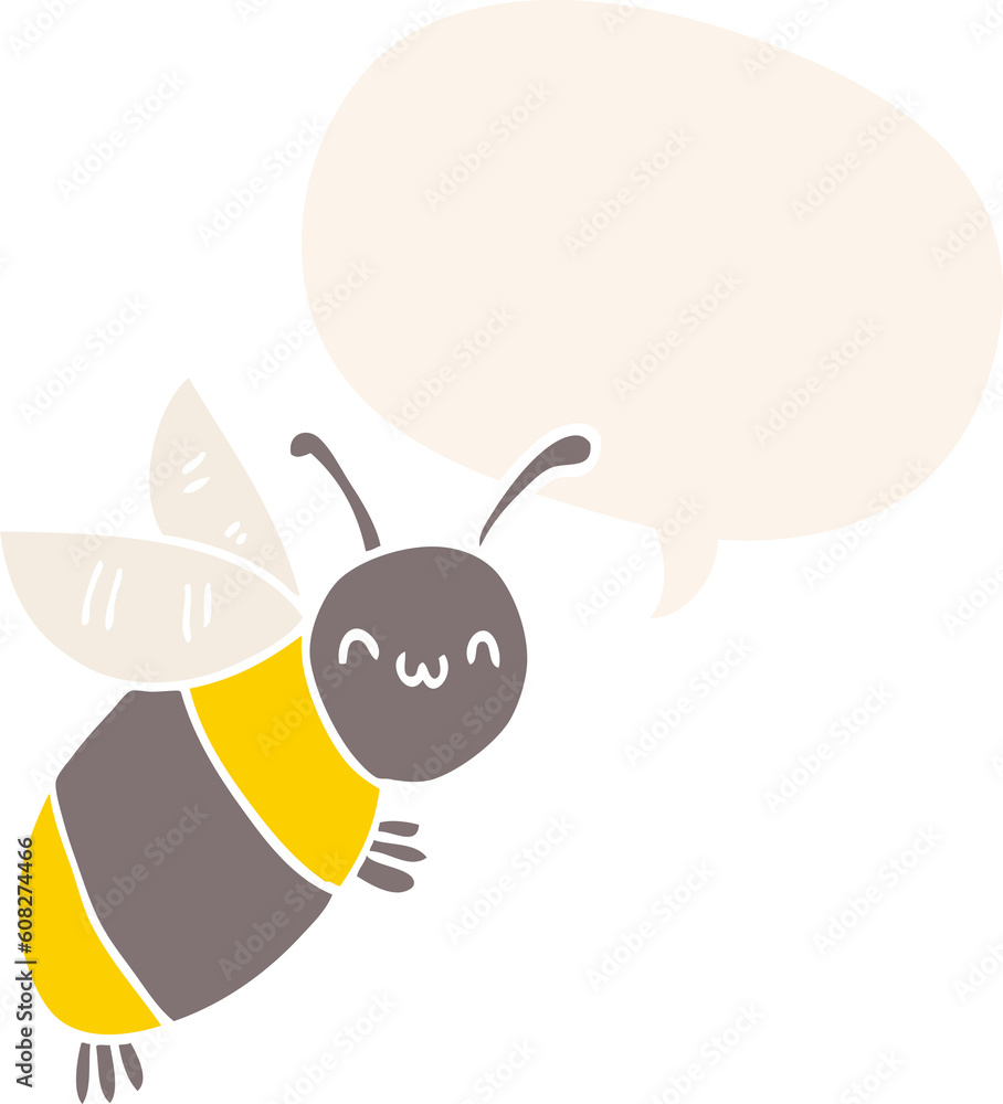 cute cartoon bee with speech bubble in retro style cute cartoon bee with speech bubble in retro style