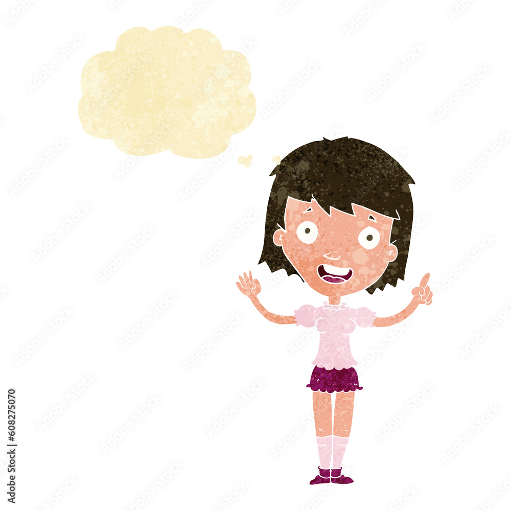 cartoon woman pointing with thought bubble cartoon woman pointing with thought bubble