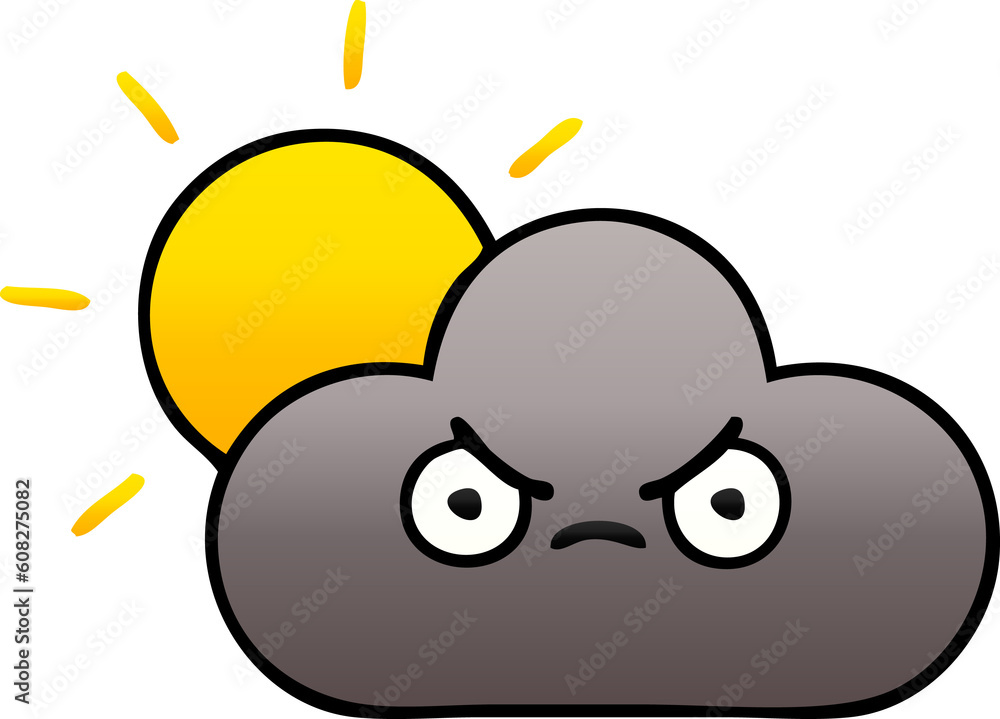 gradient shaded cartoon of a storm cloud and sun gradient shaded cartoon of a storm cloud and sun