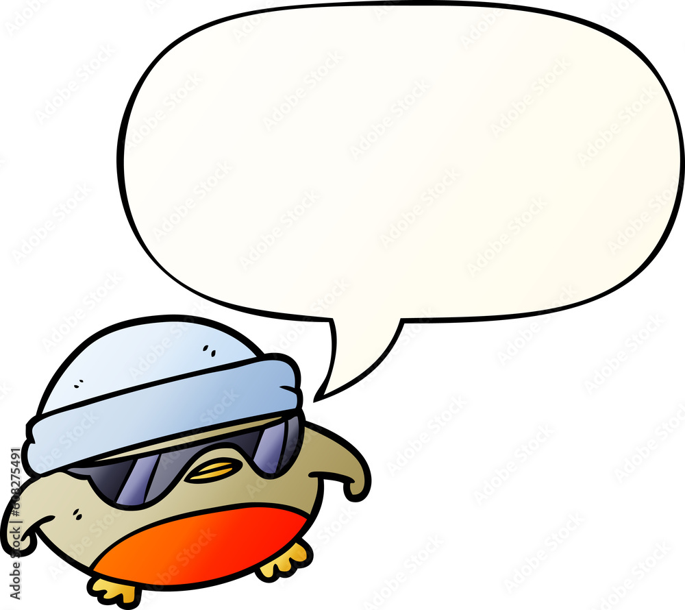 cool christmas robin cartoon with sunglasses with speech bubble in smooth gradient style cool christmas robin cartoon with sunglasses with speech bubble in smooth gradient style
