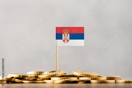 The Flag of Serbia with Coins.