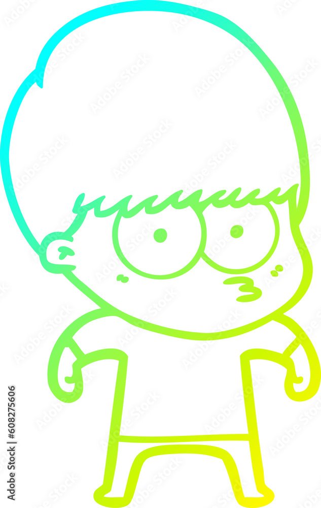 cold gradient line drawing of a nervous cartoon boy cold gradient line drawing of a nervous cartoon boy
