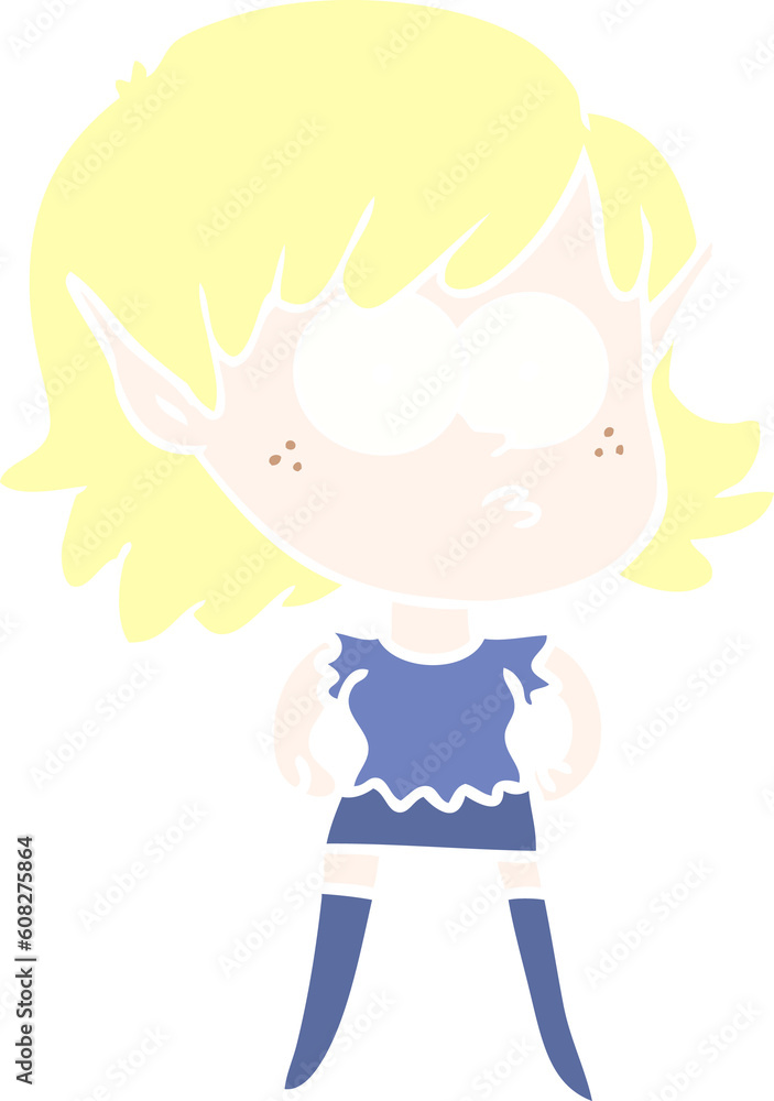 flat color style cartoon elf girl staring flat color style cartoon elf girl staring