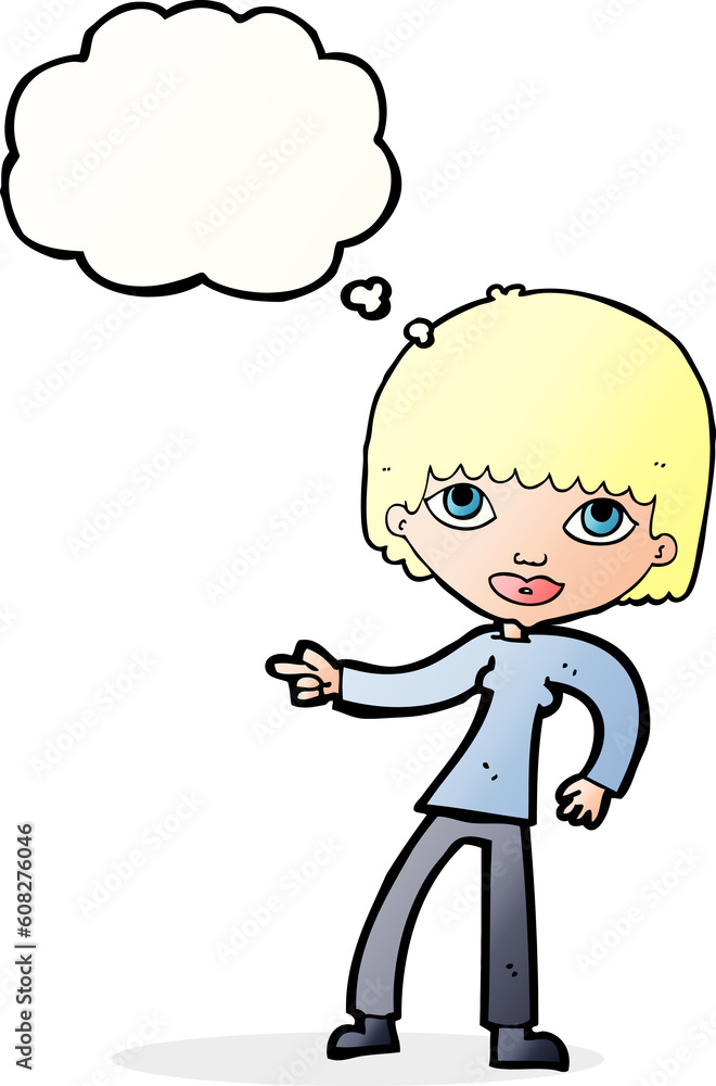 cartoon woman pointing with thought bubble cartoon woman pointing with thought bubble