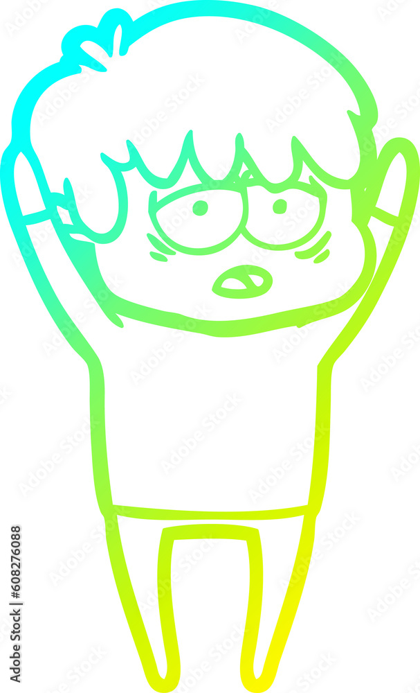 cold gradient line drawing of a cartoon exhausted boy cold gradient line drawing of a cartoon exhausted boy