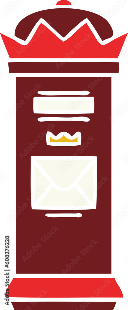 flat color retro cartoon of a post box