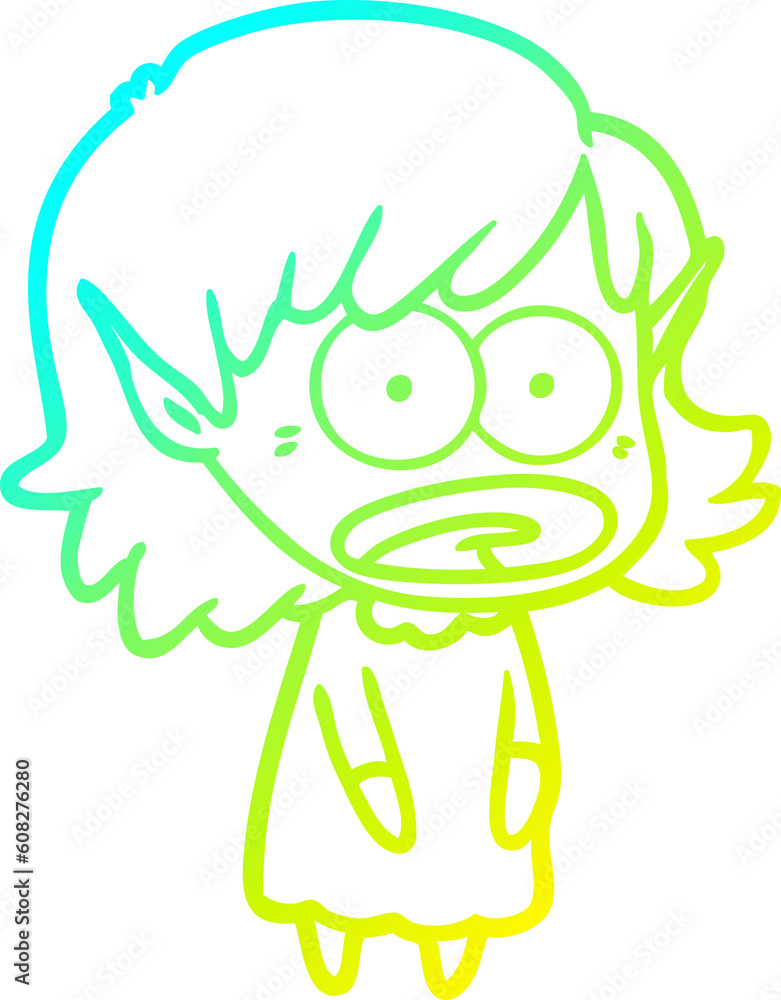 cold gradient line drawing of a cartoon shocked elf girl cold gradient line drawing of a cartoon shocked elf girl