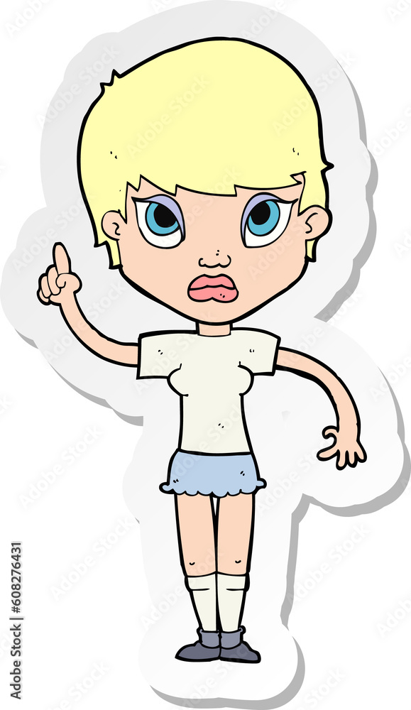sticker of a cartoon girl with idea sticker of a cartoon girl with idea