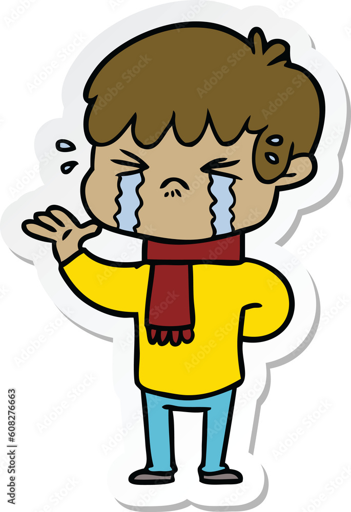 sticker of a cartoon boy crying sticker of a cartoon boy crying