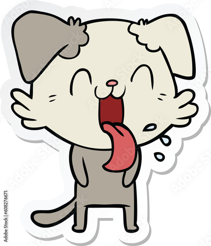 sticker of a cartoon panting dog © lineartestpilot