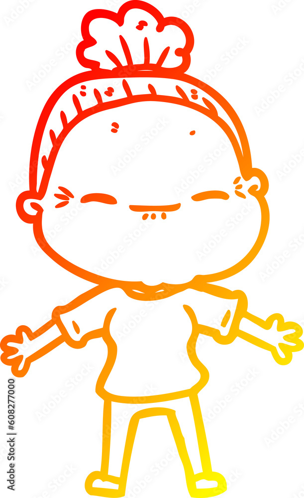 warm gradient line drawing of a cartoon peaceful old woman warm gradient line drawing of a cartoon peaceful old woman