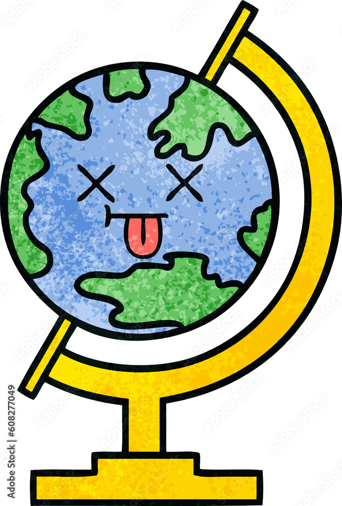 retro grunge texture cartoon of a globe of the world retro grunge texture cartoon of a globe of the world