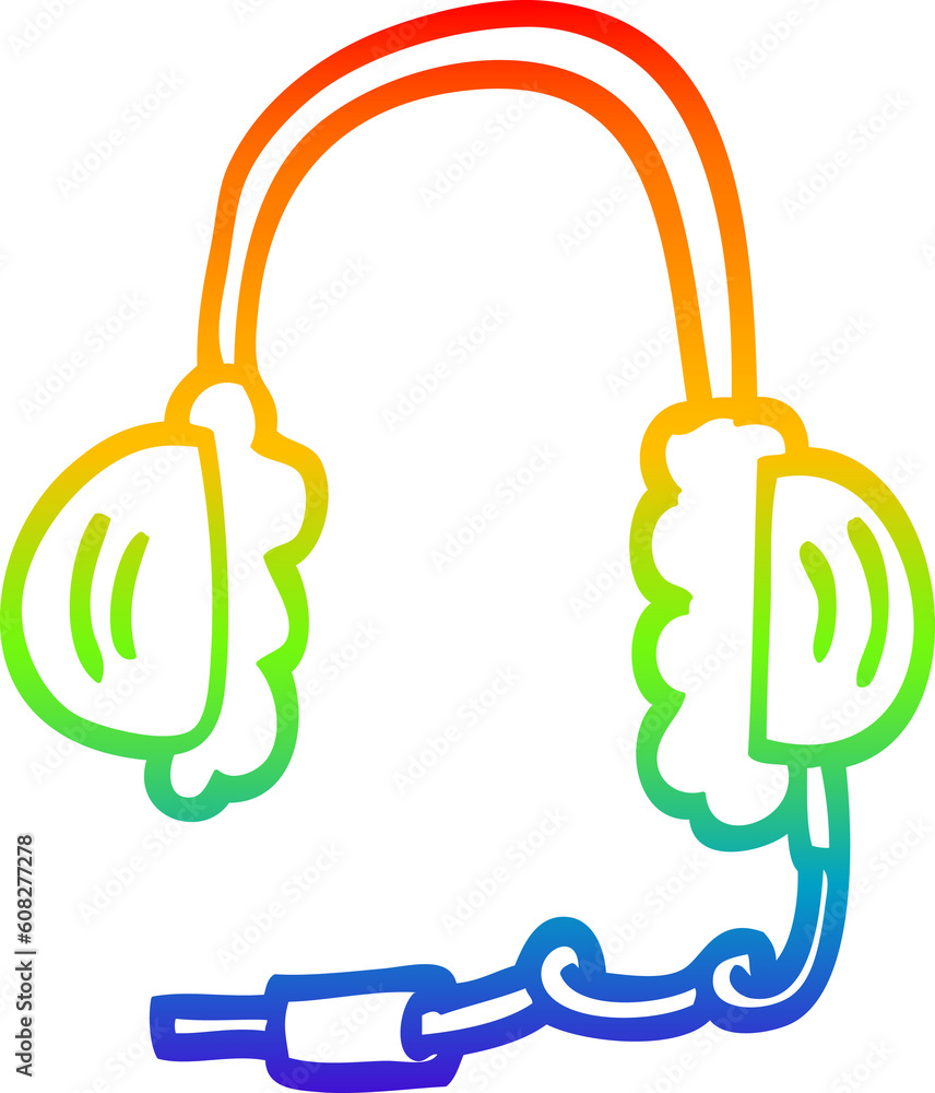 rainbow gradient line drawing of a cartoon ear phones rainbow gradient line drawing of a cartoon ear phones