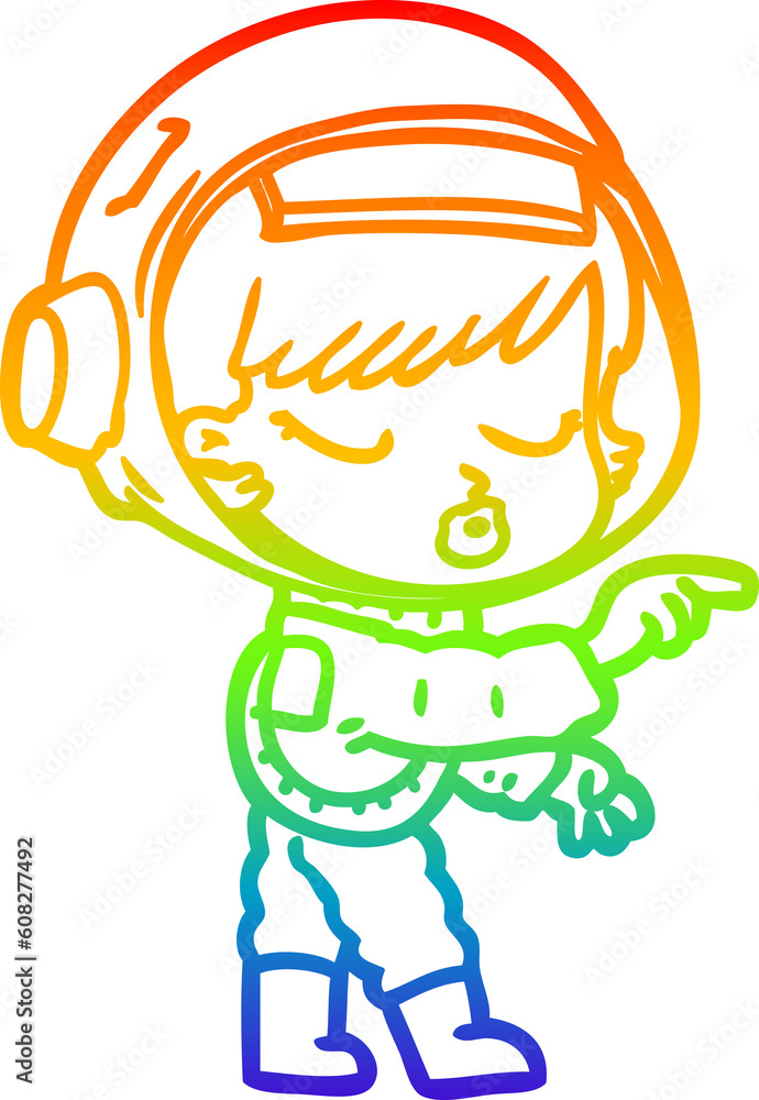 rainbow gradient line drawing of a cartoon pretty astronaut girl pointing rainbow gradient line drawing of a cartoon pretty astronaut girl pointing