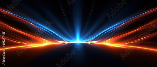 Fototapeta Naklejka Na Ścianę i Meble -  Beautiful abstract futuristic dark background with neon blue and orange glow