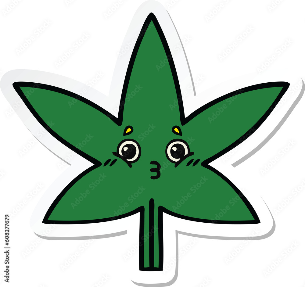 sticker of a cute cartoon marijuana leaf sticker of a cute cartoon marijuana leaf
