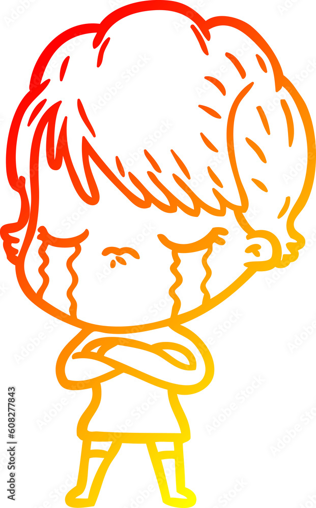warm gradient line drawing of a cartoon woman crying warm gradient line drawing of a cartoon woman crying