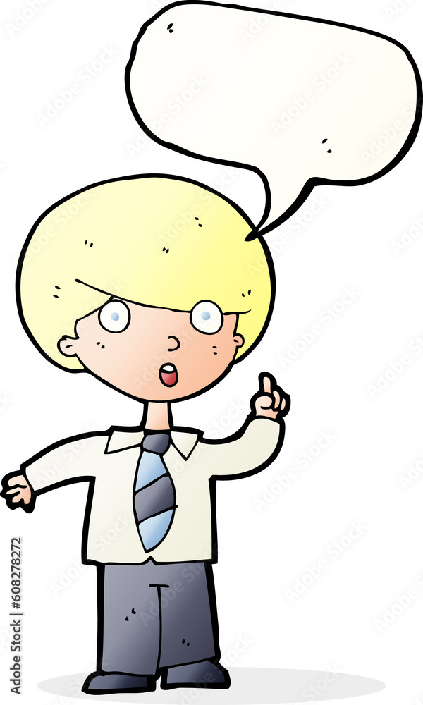 cartoon school boy answering question with speech bubble cartoon school boy answering question with speech bubble