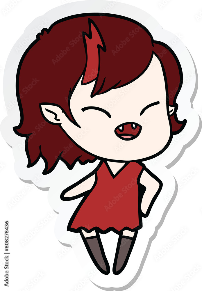 sticker of a cartoon laughing vampire girl sticker of a cartoon laughing vampire girl