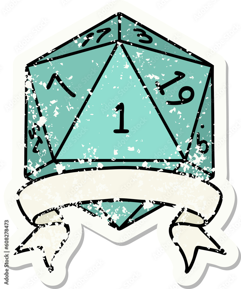 Retro Tattoo Style natural one d20 dice roll Retro Tattoo Style natural one d20 dice roll