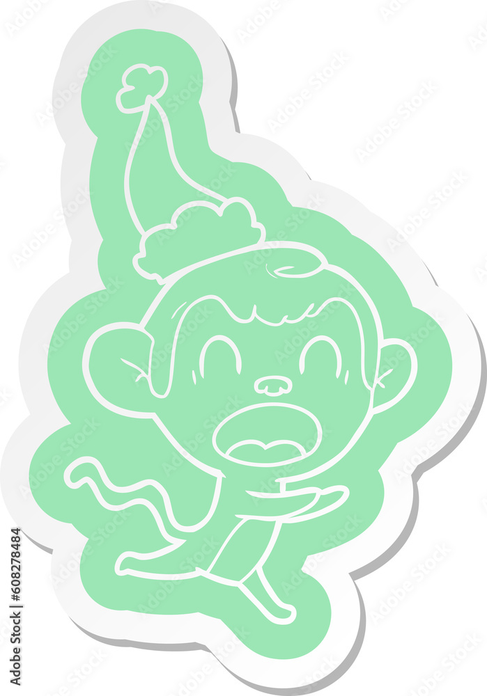 shouting quirky cartoon sticker of a monkey wearing santa hat shouting quirky cartoon sticker of a monkey wearing santa hat
