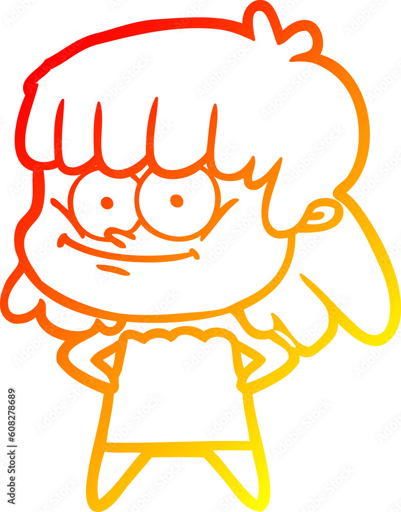 warm gradient line drawing of a cartoon smiling woman warm gradient line drawing of a cartoon smiling woman
