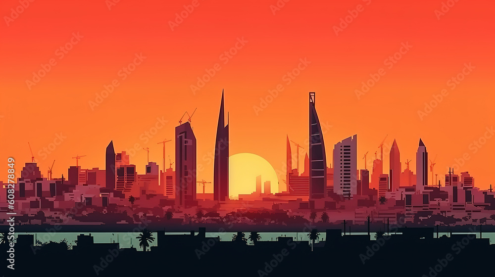 Skyline of Manama Central Business District. The Kingdom of Bahrain. Generative Ai