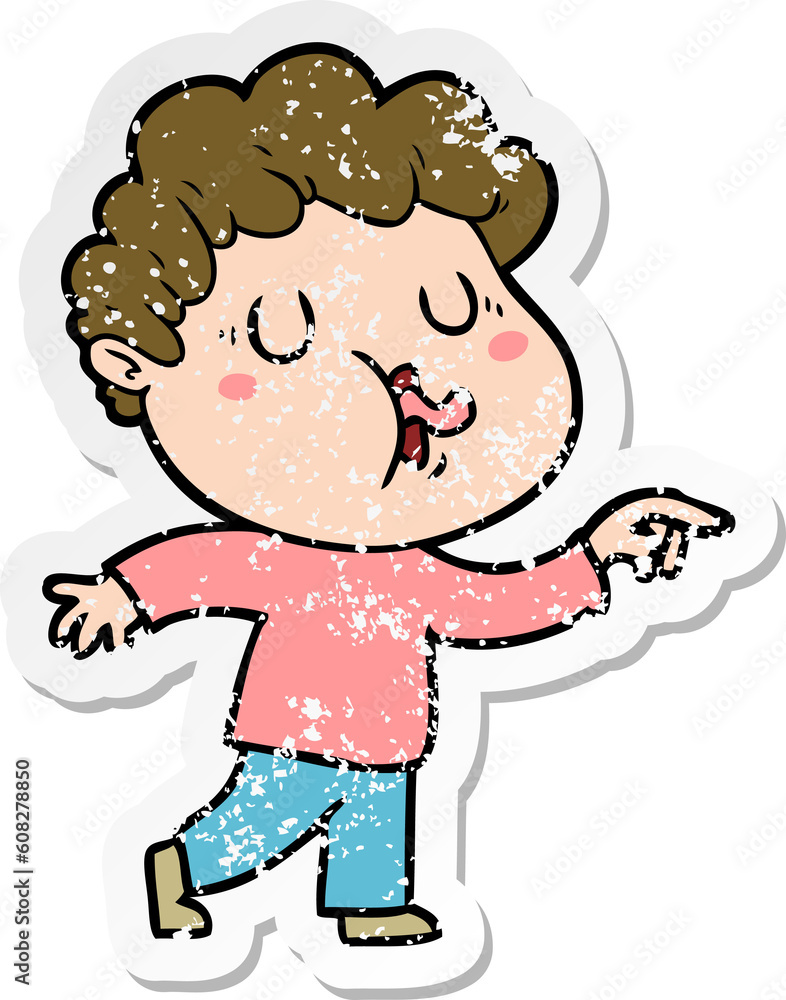 distressed sticker of a cartoon man singing distressed sticker of a cartoon man singing