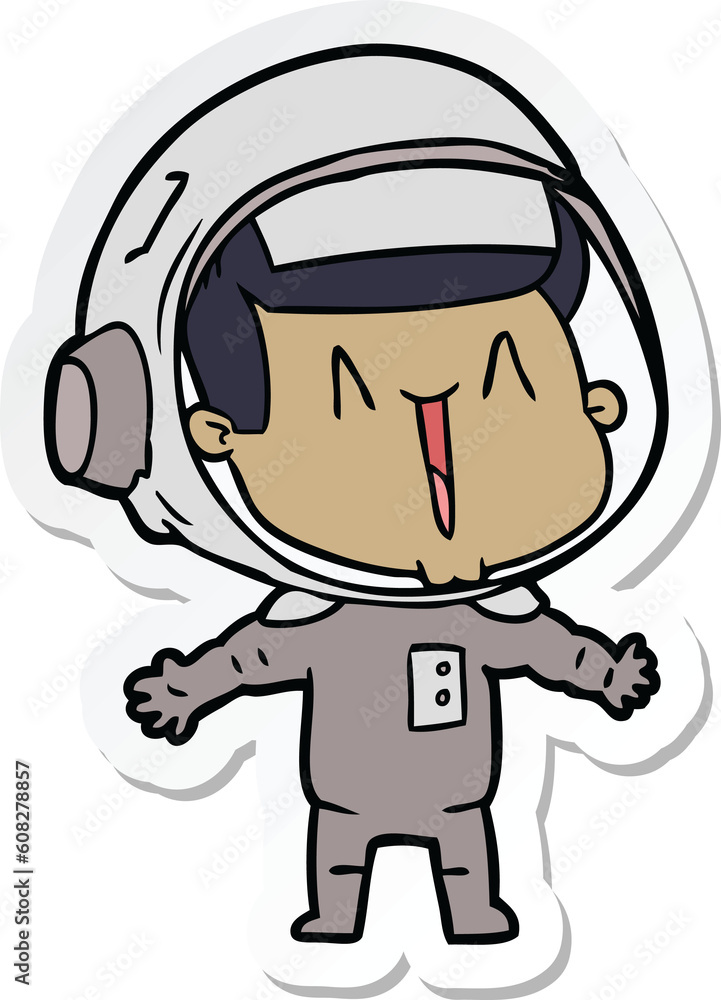 sticker of a happy cartoon astronaut