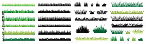 Vector green grass: natural, organic, bio, eco label and shape for background. Set icon